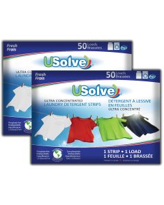 Feuilles détergentes à lessive USolve™ - 50 brassées - Linge Frais - En emballage SANS PLASTIQUE (ENS. DE 2  AU TOTAL 100 BRASSÉES)